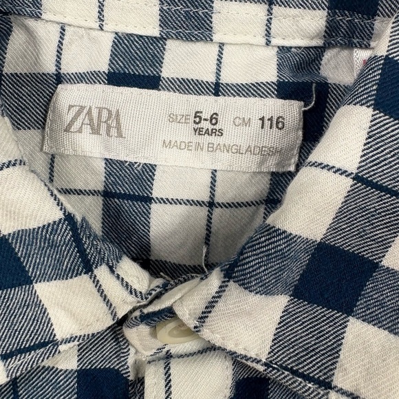 Zara Boys Navy and White Checkered Long Sleeve Flannel Shirt. - Picture 2 of 8